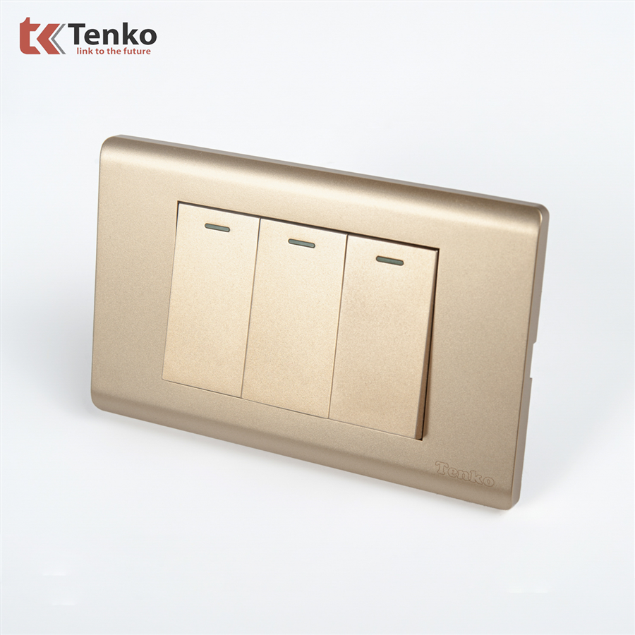 Công Tắc Chống Cháy TENKO C25-03 Mặt Nhựa PC Vàng