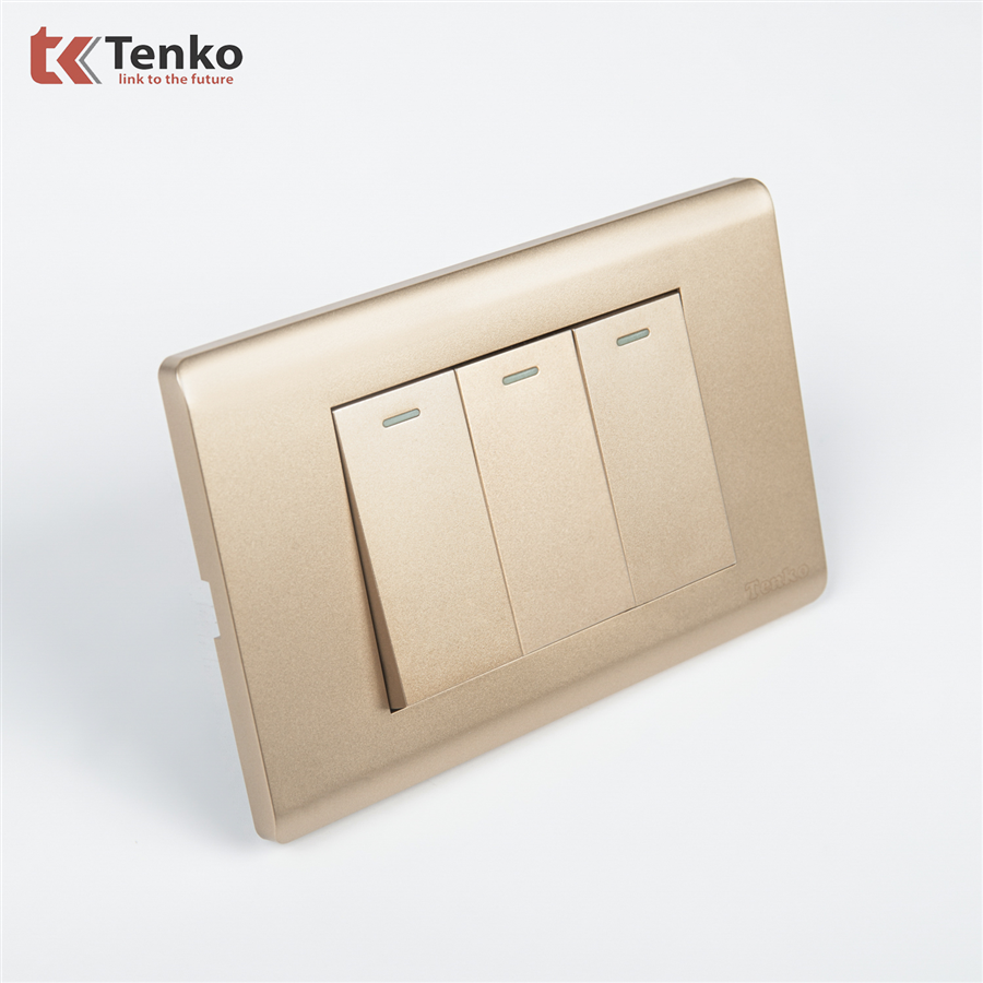 Công Tắc Chống Cháy TENKO C25-03 Mặt Nhựa PC Vàng