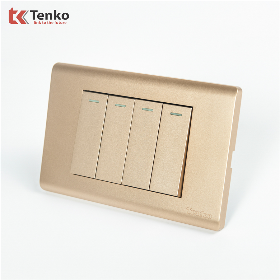 Công Tắc Chống Cháy TENKO C25-04 Mặt Nhựa PC Vàng