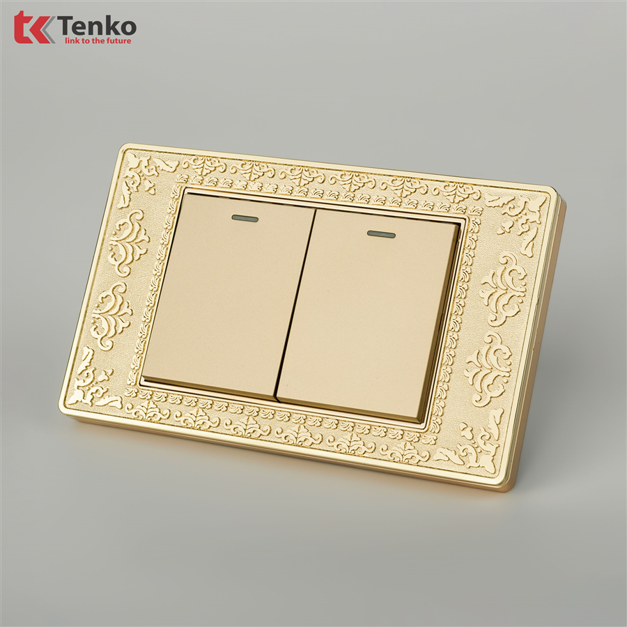 Công Tắc Điện 2 Nút Mặt Hoa Văn Đồng TK-C8-02