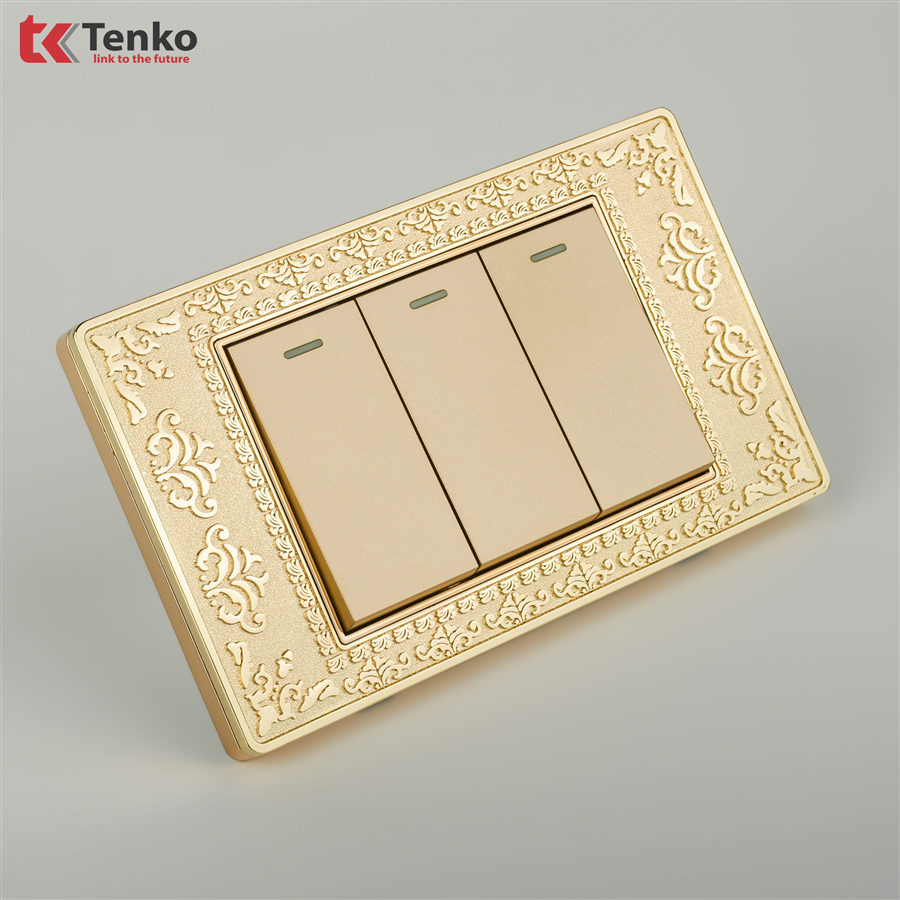 Công Tắc Điện 3 Nút Mặt Hoa Văn  TK-C8-03
