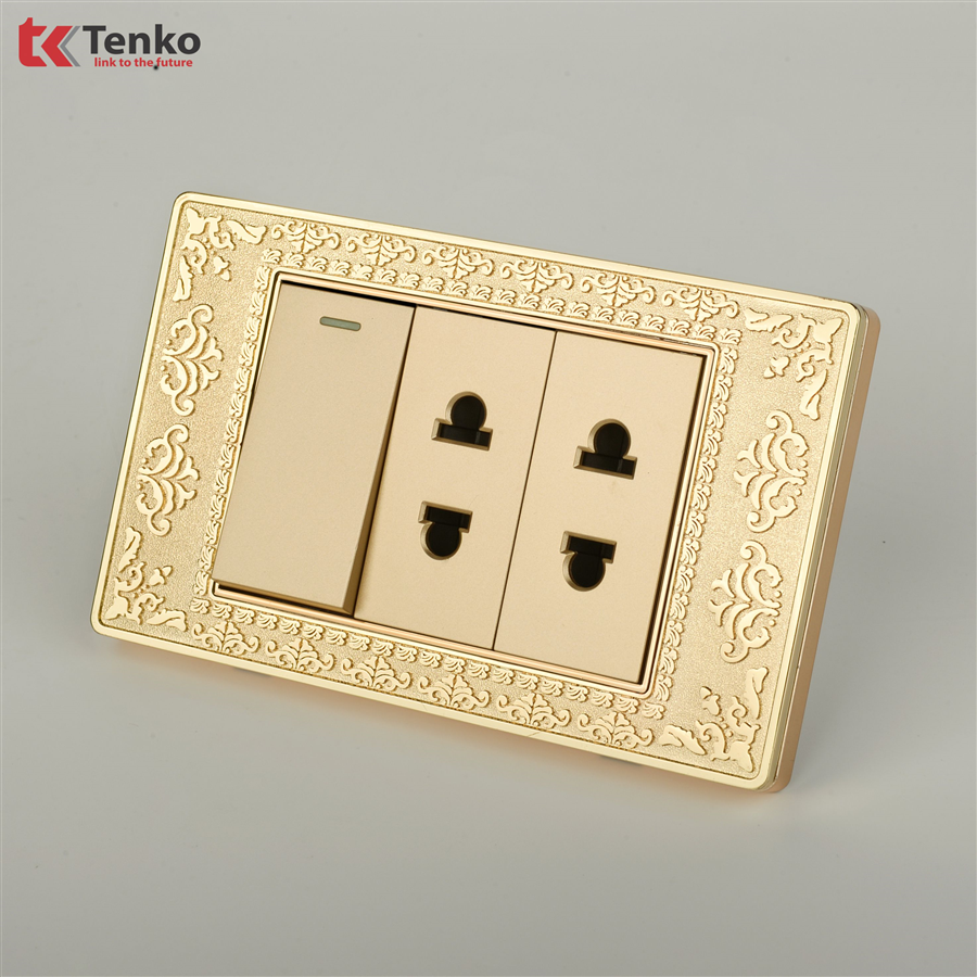 Công Tắc Ổ Cắm Âm Tường Mặt Hoa Văn Đồng TK-C8-025