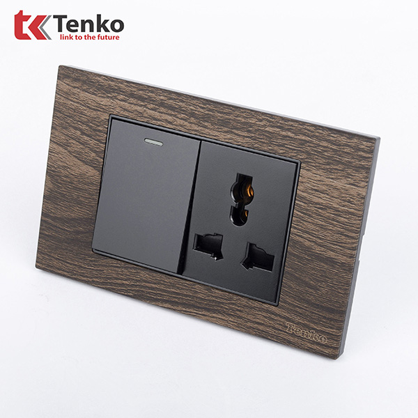 Công Tắc Ổ Cắm Điện Âm Tường Mặt Vân Gỗ TK-C6A-039