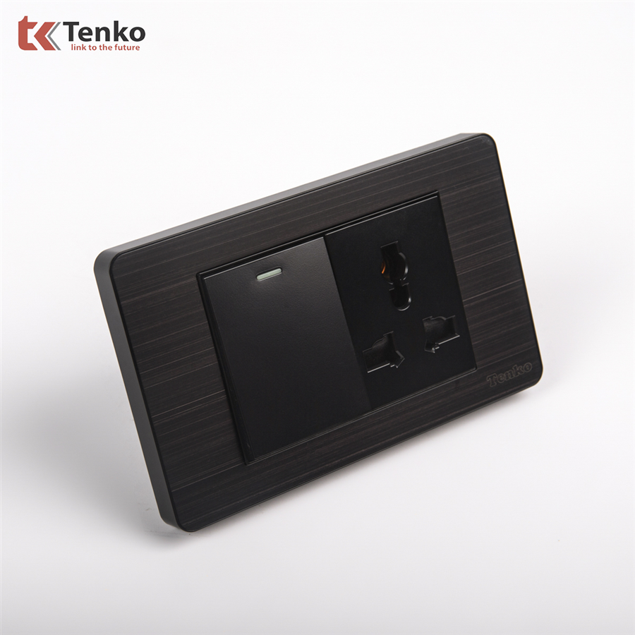 Công Tắc Ổ Cắm Điện Mặt Hợp Kim Đen Xám TK-C7G-039