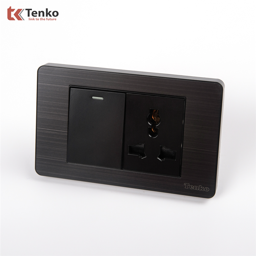 Công Tắc Ổ Cắm Điện Mặt Hợp Kim Đen Xám TK-C7G-039