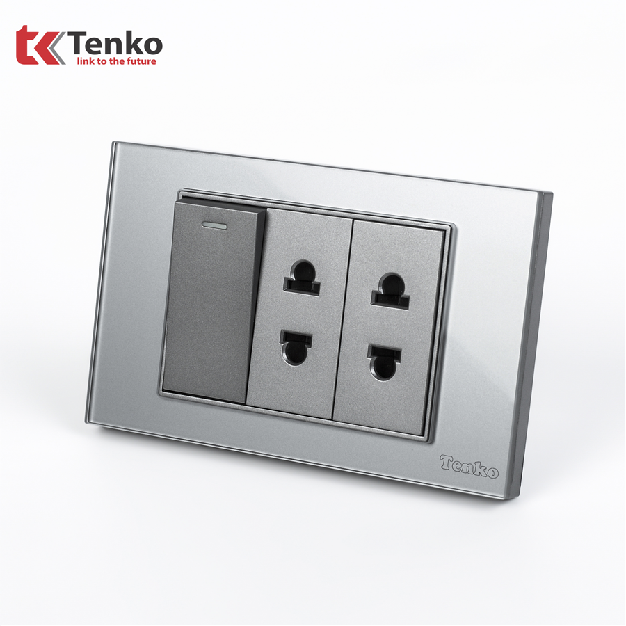Công Tắc Ổ Cắm Mặt Kính Cường Lực C18-025 Xám