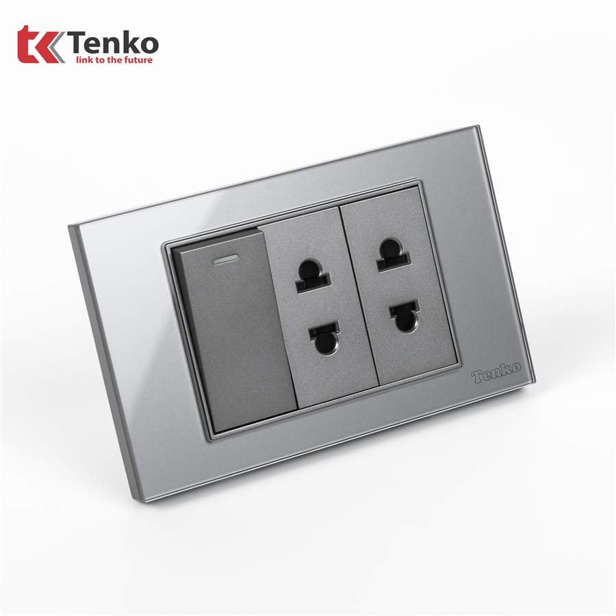 Công Tắc Ổ Cắm Mặt Kính Cường Lực C18-025 Xám