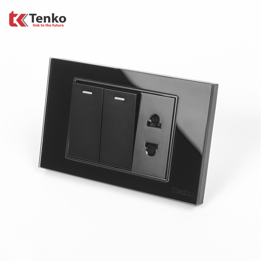 Công Tắc Ổ Cắm Mặt Kính Cường Lực C18-027 Đen