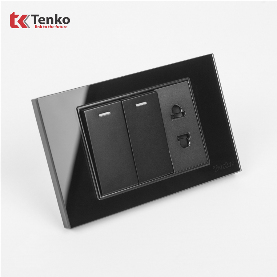 Công Tắc Ổ Cắm Mặt Kính Cường Lực C18-027 Đen