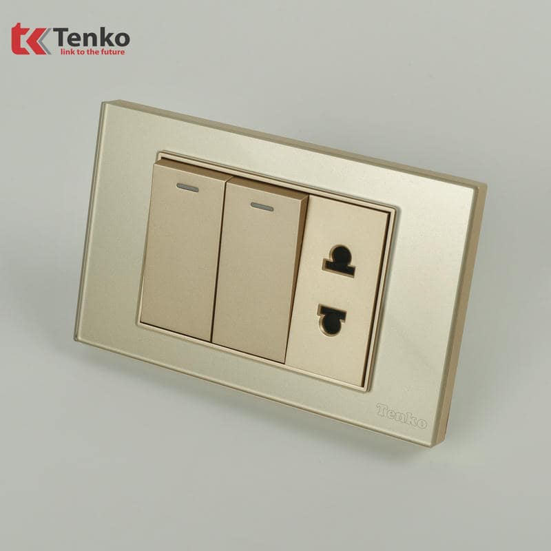 Công Tắc Ổ Cắm Mặt Kính Cường Lực C18-027 Vàng