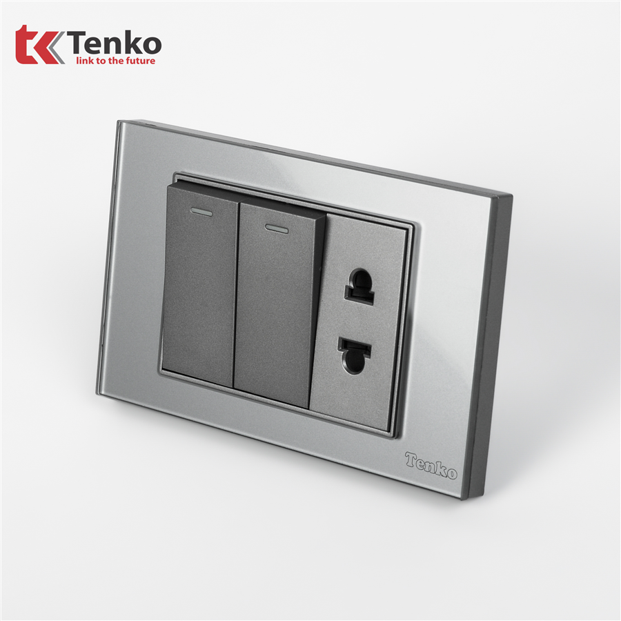 Công Tắc Ổ Cắm Mặt Kính Cường Lực C18-027 Xám