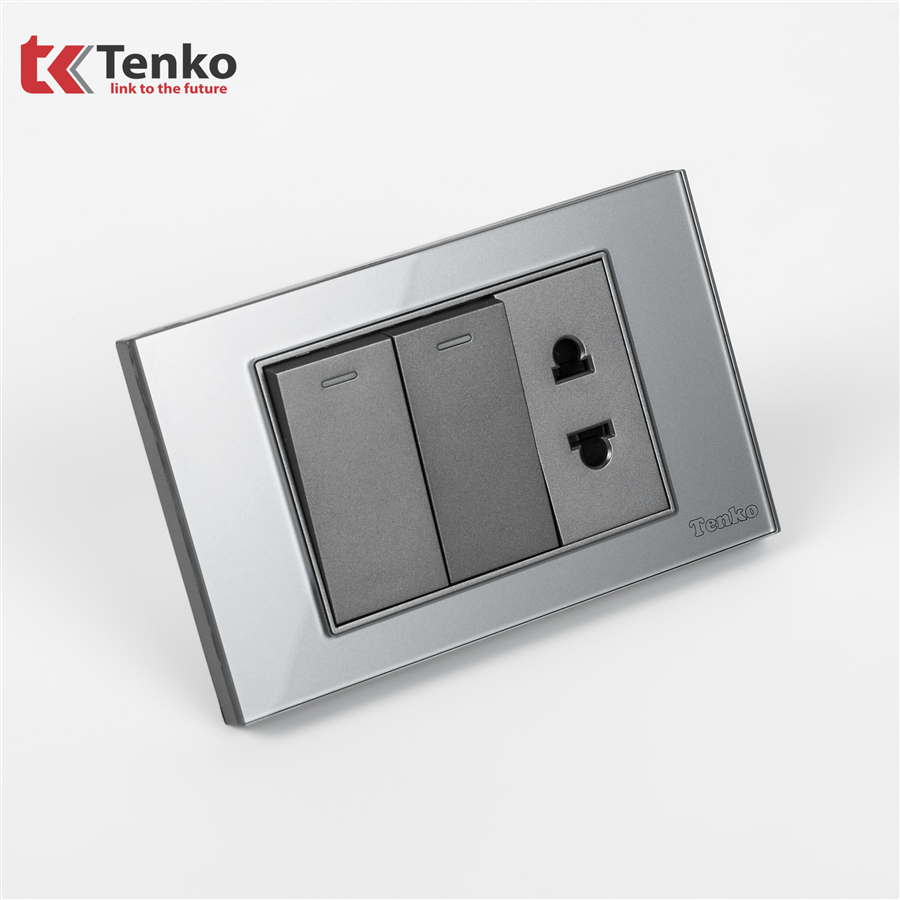 Công Tắc Ổ Cắm Mặt Kính Cường Lực C18-027 Xám