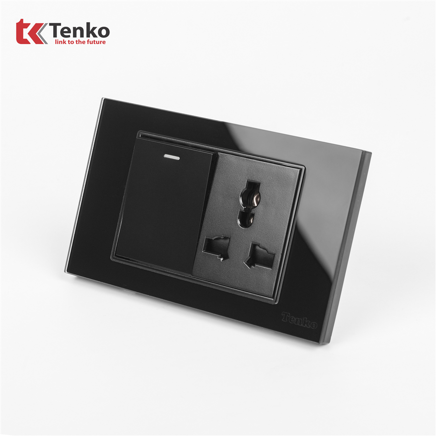 Công Tắc Ổ Cắm Mặt Kính Cường Lực C18-039 Đen