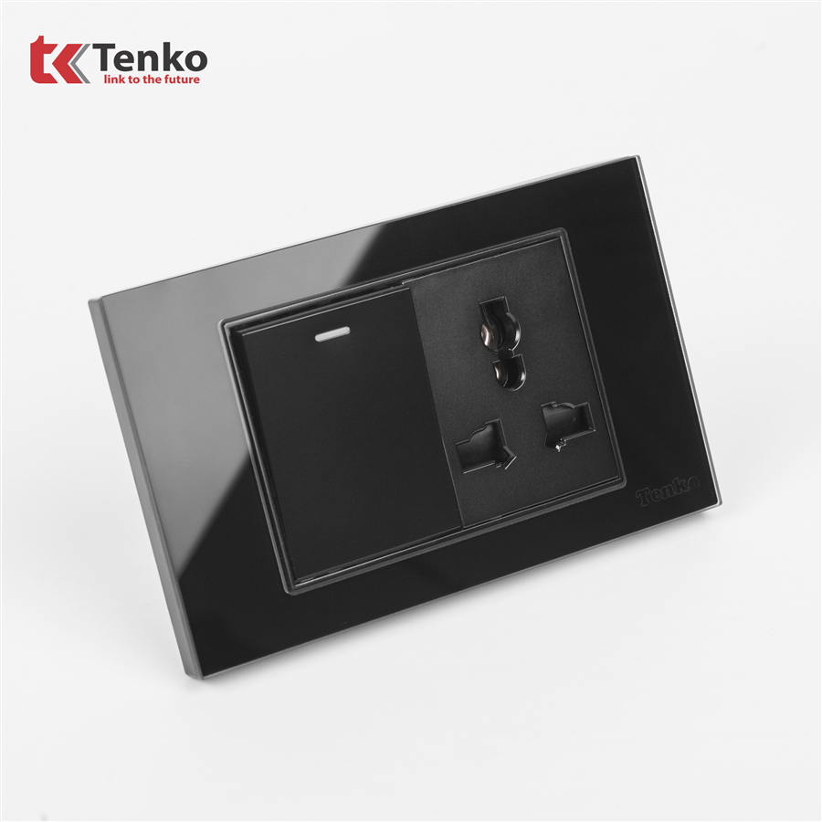 Công Tắc Ổ Cắm Mặt Kính Cường Lực C18-039 Đen