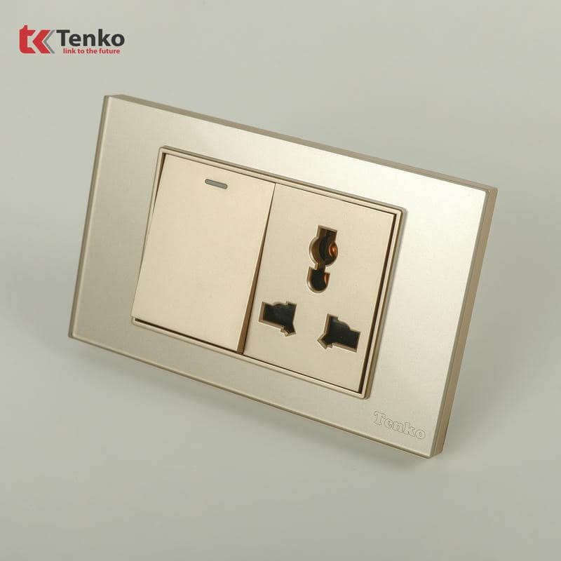Công Tắc Ổ Cắm Mặt Kính Cường Lực C18-039 Vàng