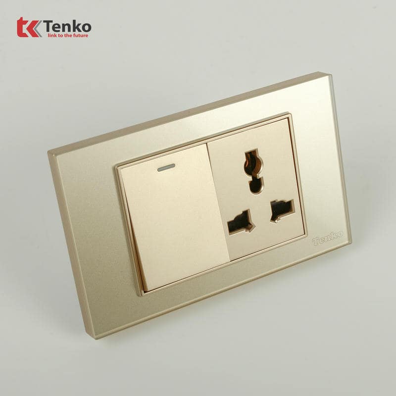 Công Tắc Ổ Cắm Mặt Kính Cường Lực C18-039 Vàng