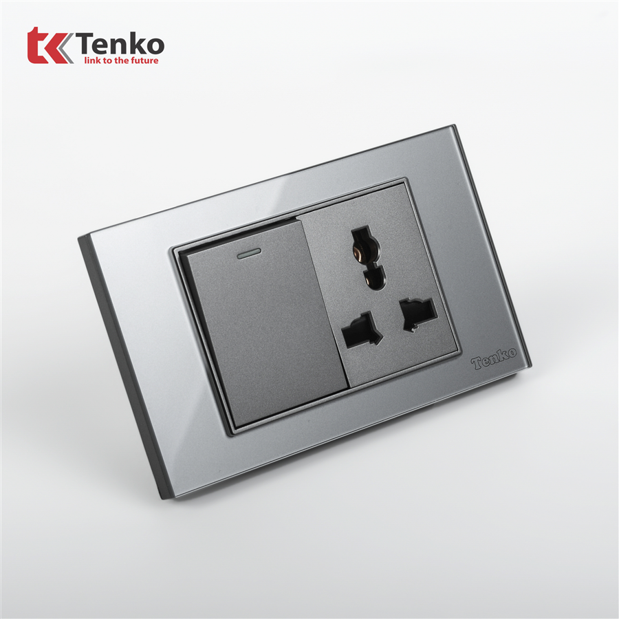 Công Tắc Ổ Cắm Mặt Kính Cường Lực C18-039 Xám