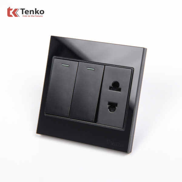 Công Tắc Ổ Cắm Mặt Kính Cường Lực TK-V18-027 Đen