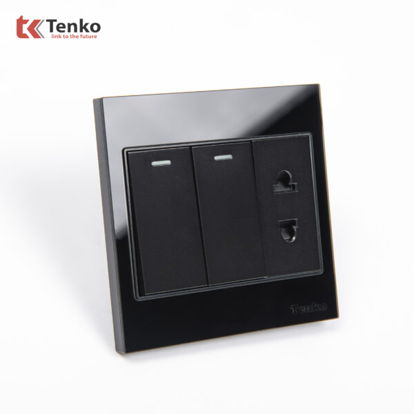 Công Tắc Ổ Cắm Mặt Kính Cường Lực TK-V18-027 Đen