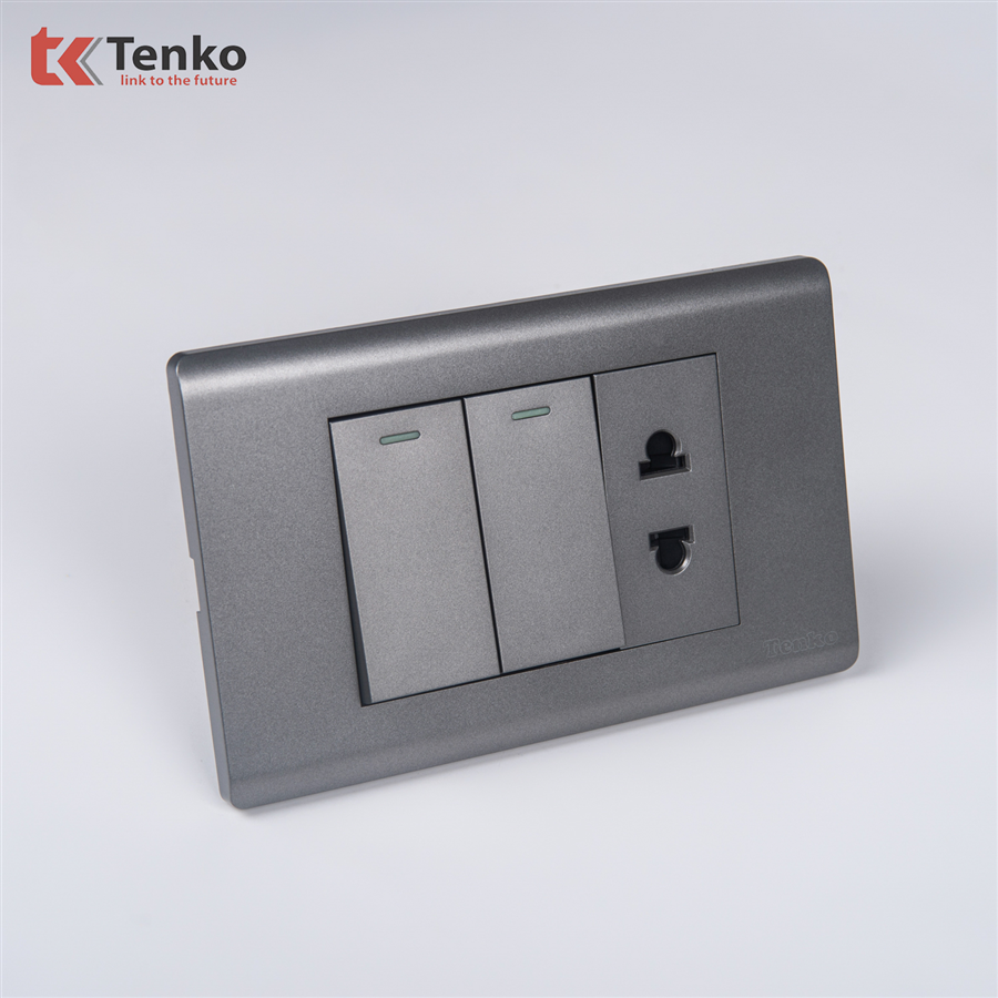 Công Tắc, Ổ Cắm Mặt Nhựa PC Xám TENKO TK-C25-027