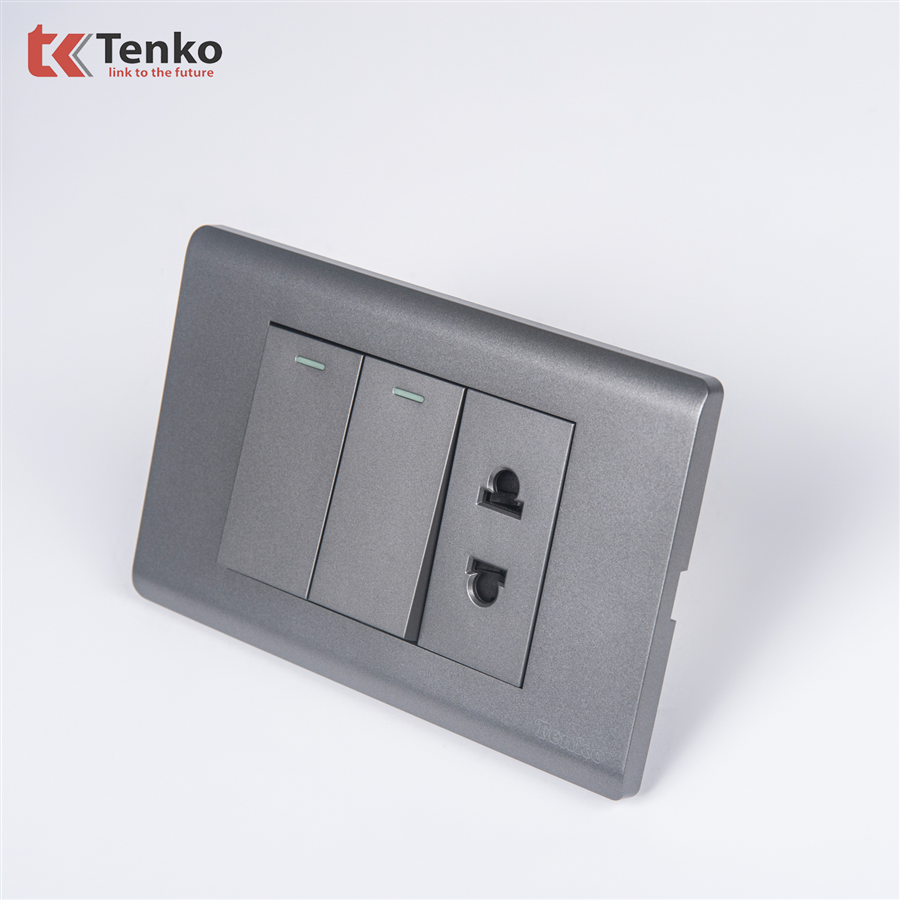 Công Tắc, Ổ Cắm Mặt Nhựa PC Xám TENKO TK-C25-027