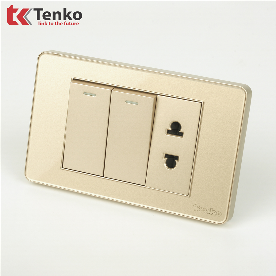 Công Tắc, Ổ Cắm Mặt Nhựa Phủ Bóng Kính C9-027 Vàng