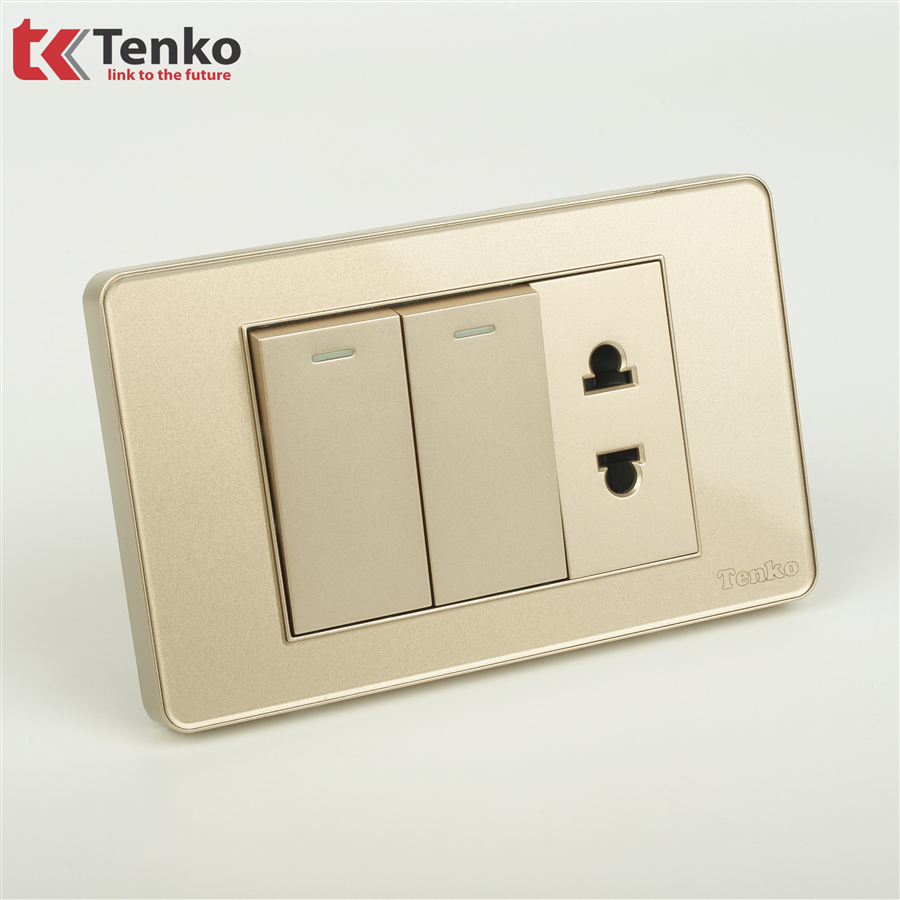 Công Tắc, Ổ Cắm Mặt Nhựa Phủ Bóng Kính C9-027 Vàng
