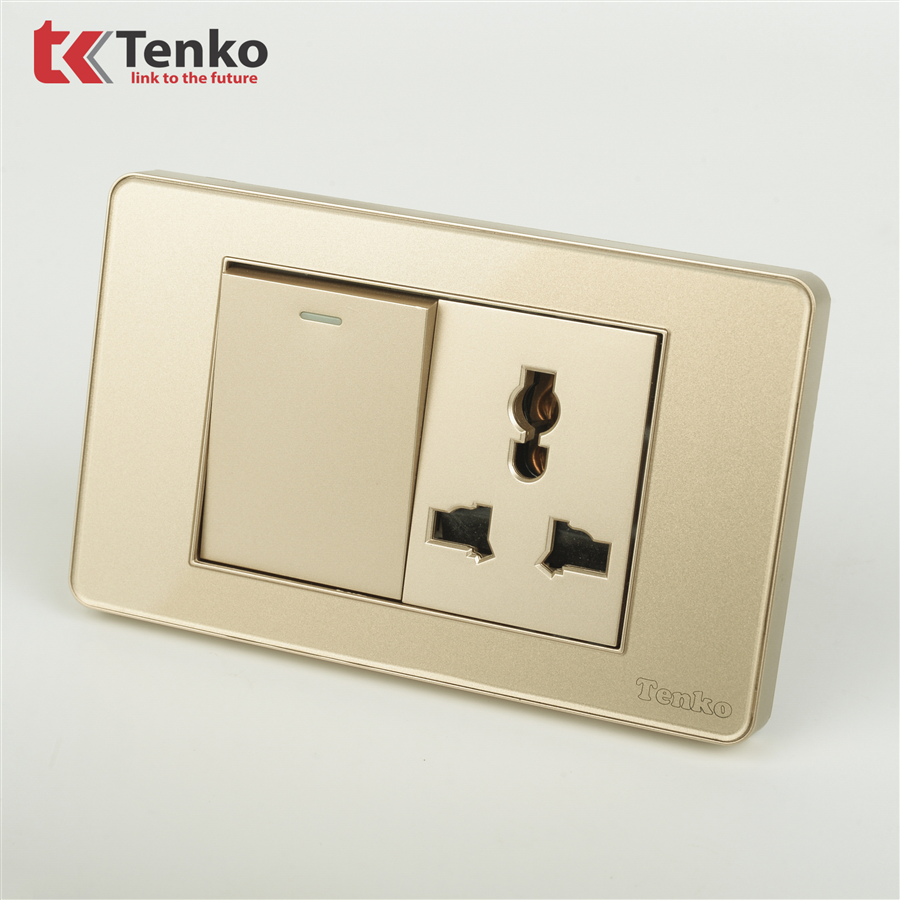 Công Tắc, Ổ Cắm Mặt Nhựa Phủ Bóng Kính C9-039 Vàng
