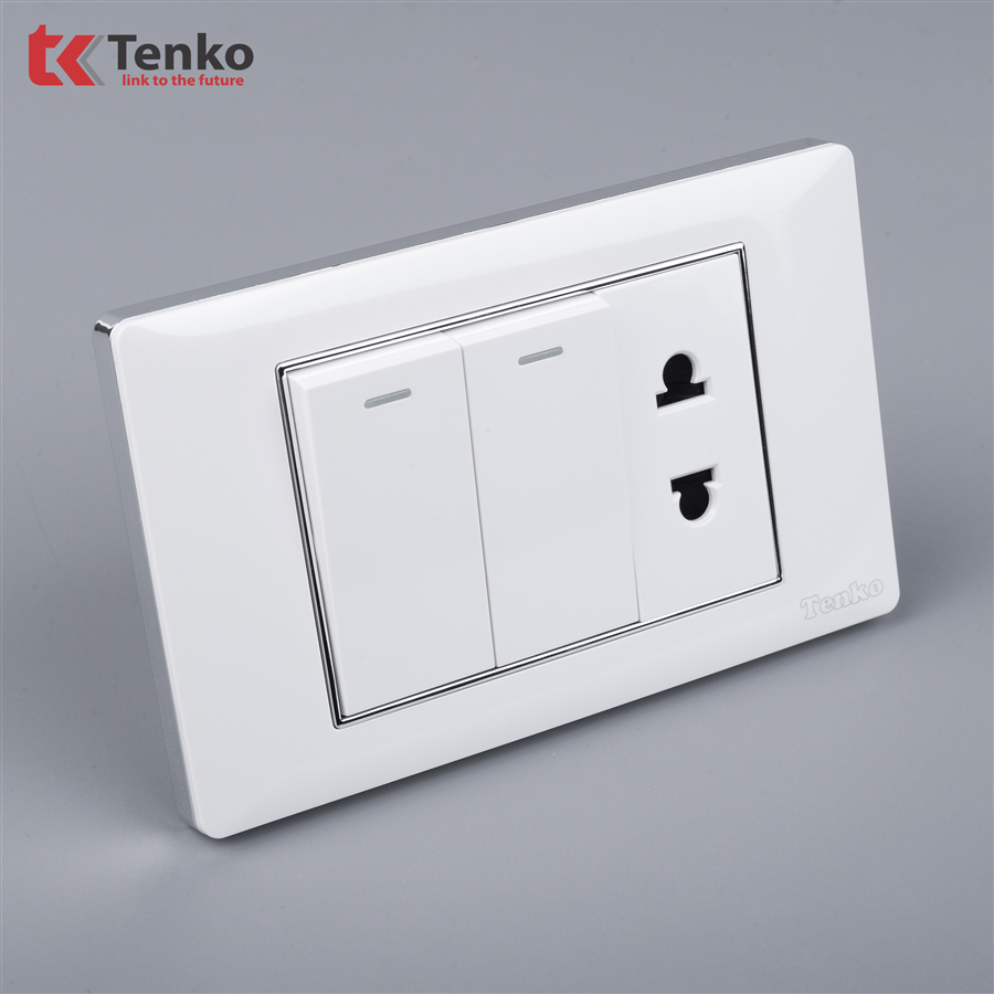Công Tắc Ổ Cắm Mặt Nhựa Trắng Viền Bạc C27-027