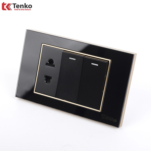 Công TắcỔ Cắm Mặt Kính Cường Lực C18B-027Viền Vàng