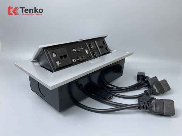 Hộp Ổ Cắm Điện Âm Bàn Họp Tenko TK-AS02DN Màu Bạc