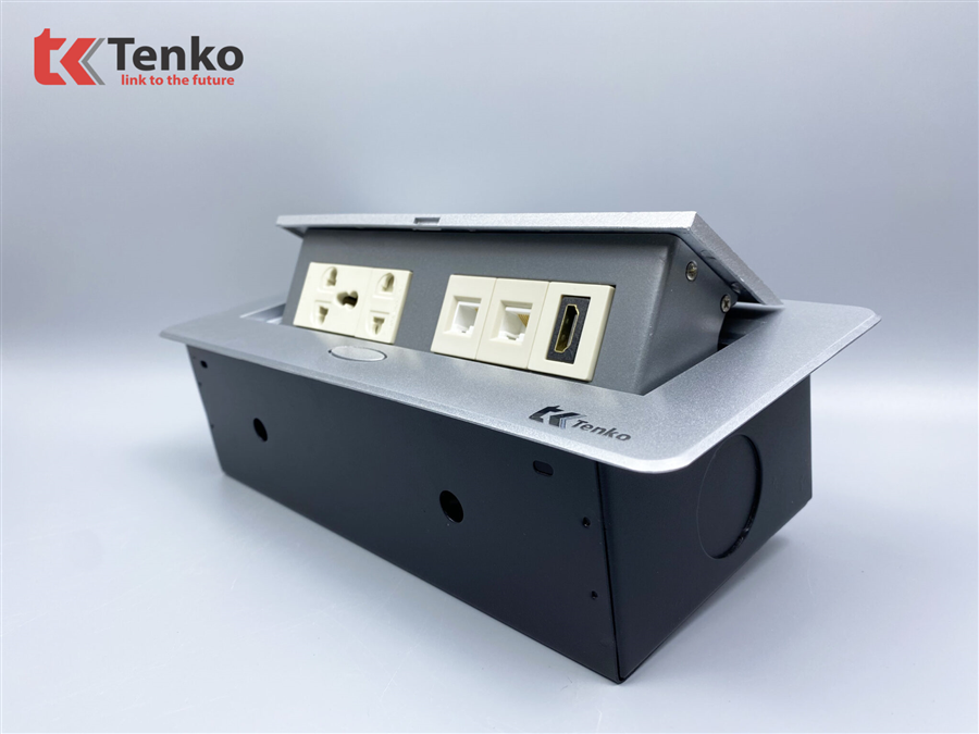 Hộp Ổ Cắm Điện Âm Bàn Họp Tenko TK-AS04DN Màu Bạc