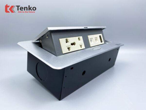Hộp Ổ Cắm Điện Âm Bàn Họp Tenko TK-AS04DN Màu Bạc