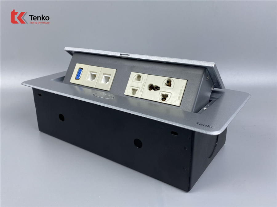 Hộp Ổ Cắm Điện Âm Bàn Họp Tenko TK-AS05DN Màu Bạc