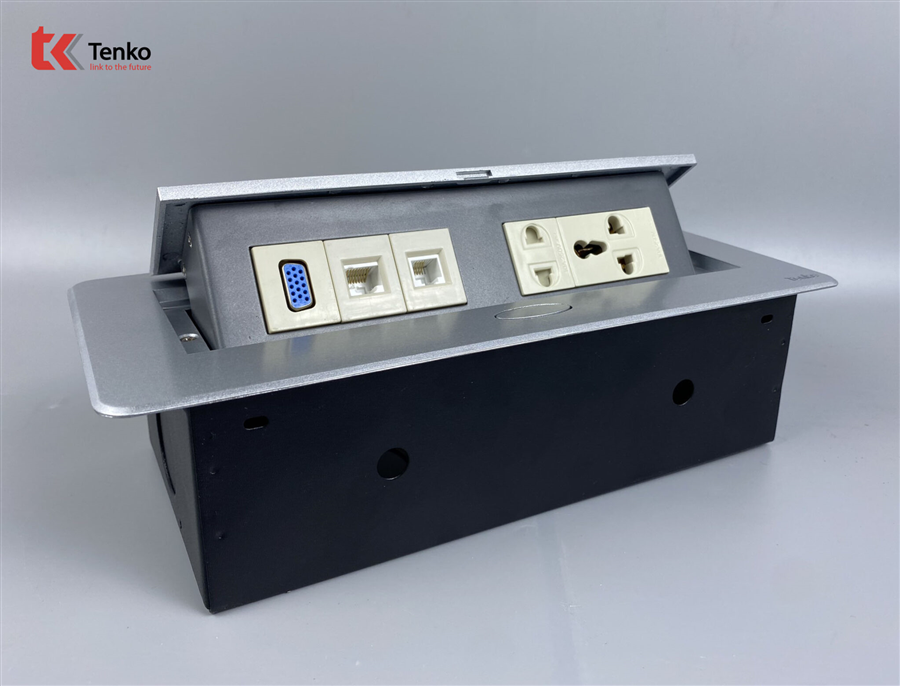 Hộp Ổ Cắm Điện Âm Bàn Họp Tenko TK-AS05DN Màu Bạc