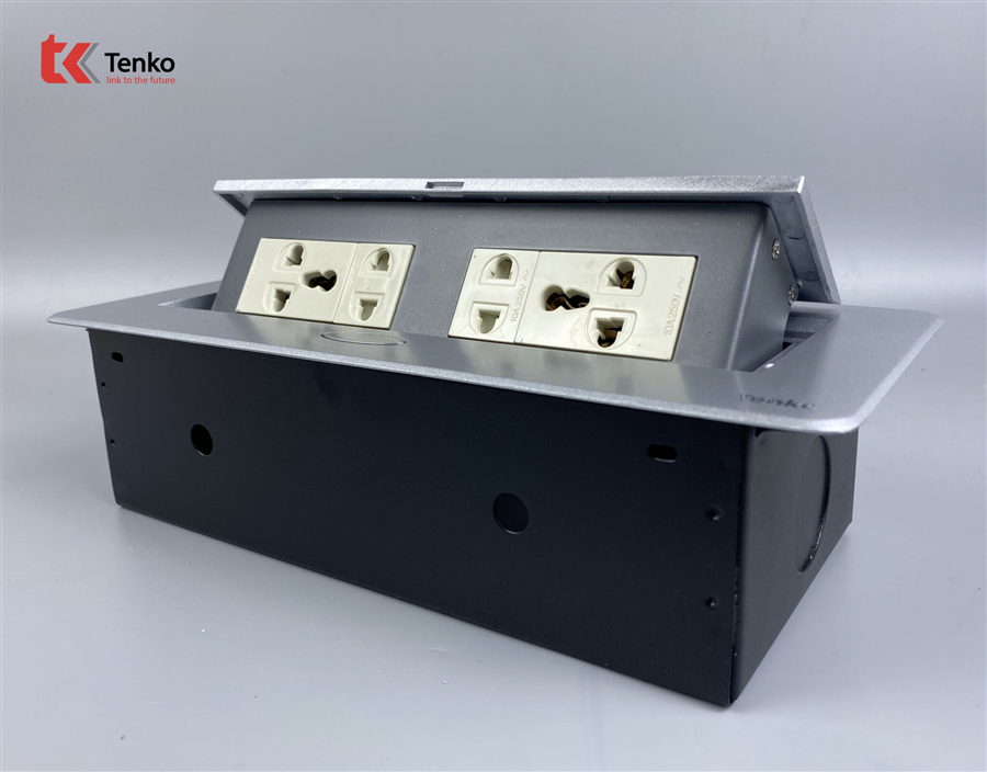 Hộp Ổ Cắm Điện Âm Bàn Họp Tenko TK-AS06DN Màu Bạc