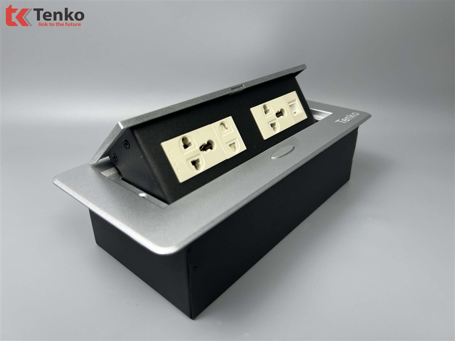 Hộp Ổ Cắm Điện Âm Bàn Họp Tenko TK-AS07DN Màu Bạc