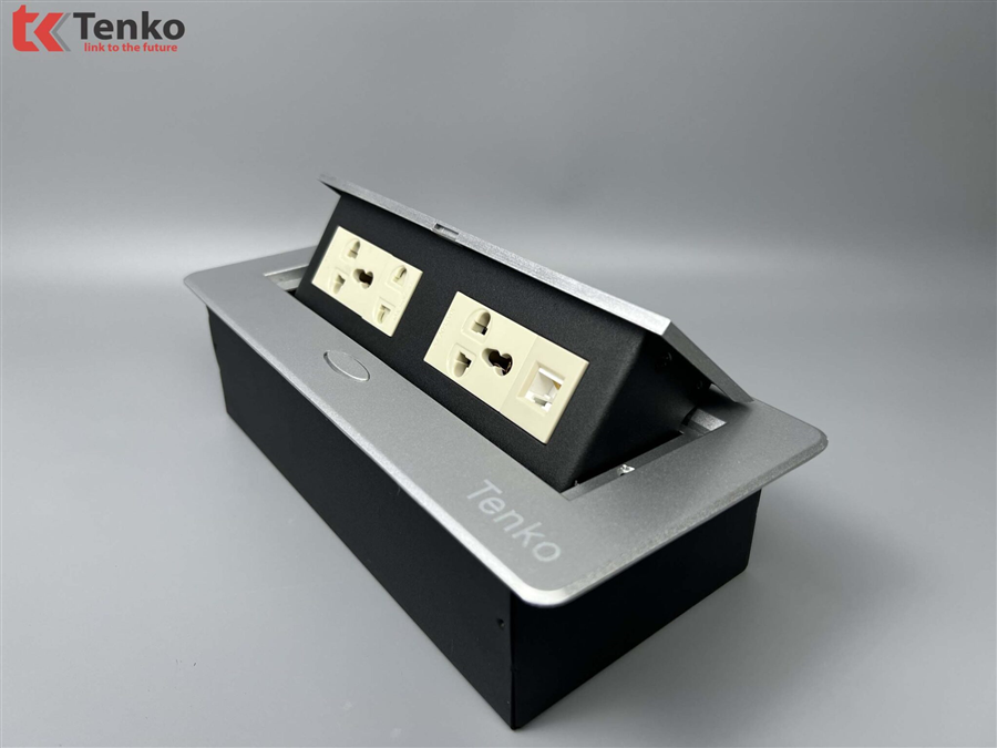 Hộp Ổ Cắm Điện Âm Bàn Họp Tenko TK-AS07DN Màu Bạc