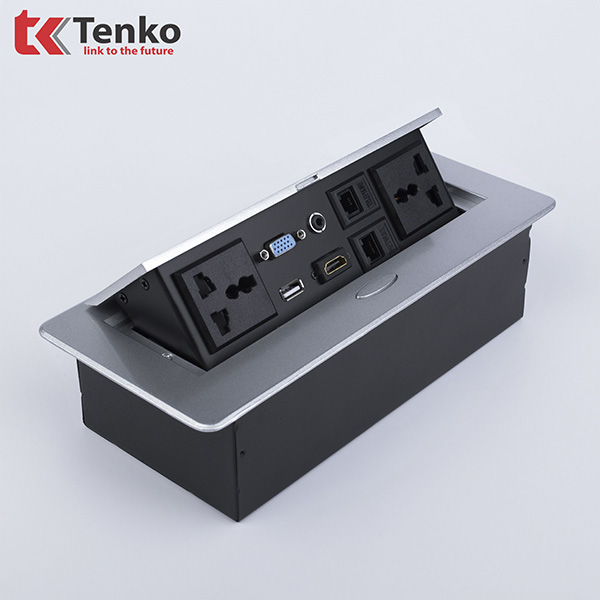 Hộp Ổ Cắm Điện Âm Bàn Họp Tenko TK-AS09DN Màu Bạc