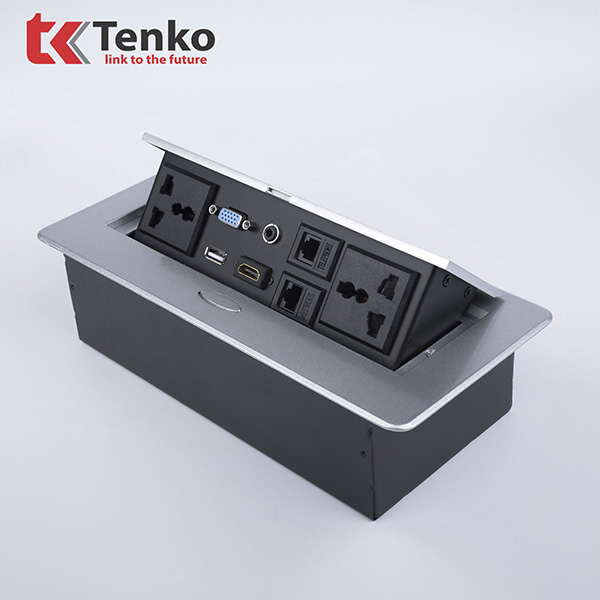 Hộp Ổ Cắm Điện Âm Bàn Họp Tenko TK-AS09DN Màu Bạc