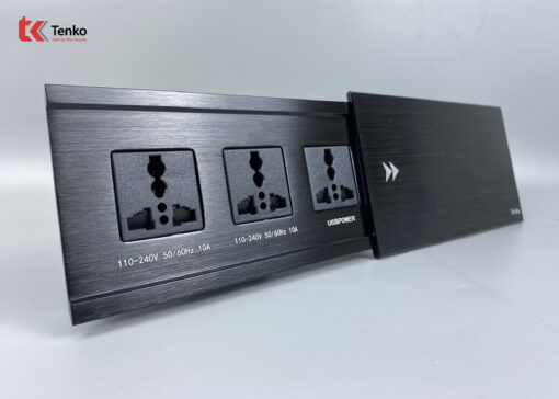 Hộp ổ điện âm bàn Tenko TK-BT03 nắp trượt màu đen