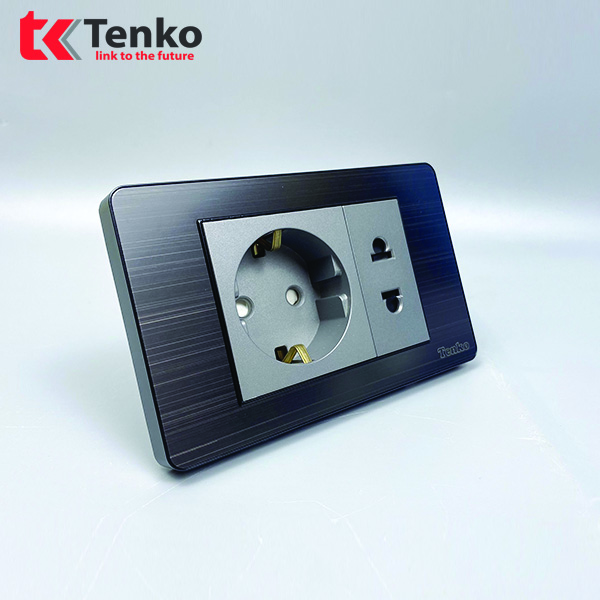 Ổ Cắm 2 Chấu Chuẩn Đức Mặt Hợp Kim TK-C7G-059