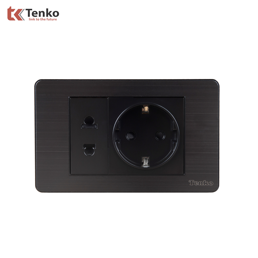 Ổ Cắm 2 Chấu Chuẩn Đức Mặt Hợp Kim TK-C7G-059