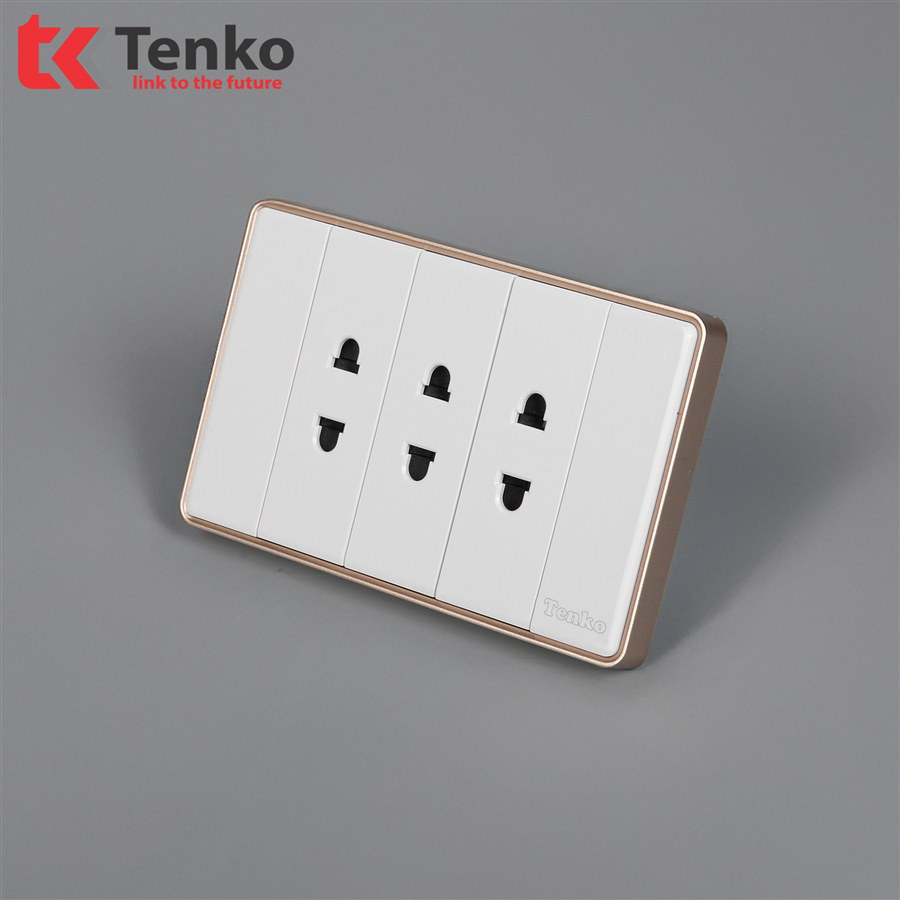 Ổ Cắm 2 Chấu Tràn Viền C1-020 Trắng Viền Vàng