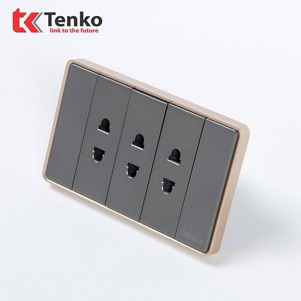Ổ Cắm 2 Chấu Tràn Viền C1-020 Xám Viền Vàng