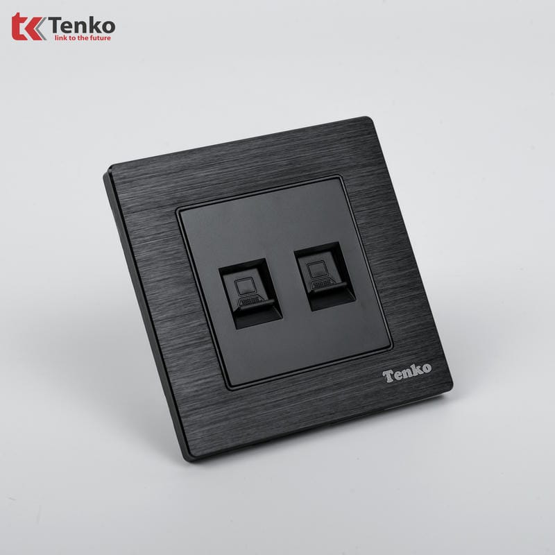Ổ Cắm 2 Mạng LAN Mặt Vân Hợp Kim F71B-52 Đen Xước