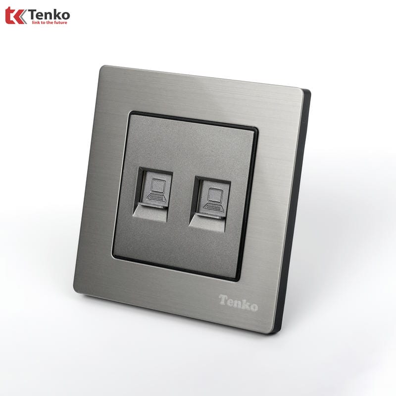 Ổ Cắm 2 Mạng LAN Mặt Vân Hợp Kim F71B-52 Xám Bóng