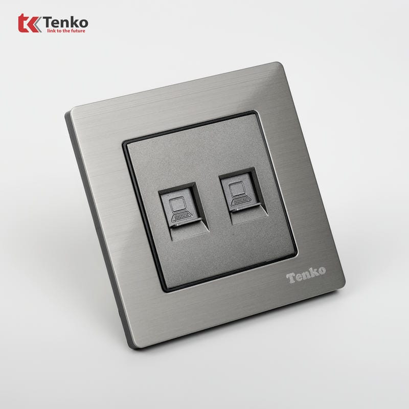 Ổ Cắm 2 Mạng LAN Mặt Vân Hợp Kim F71B-52 Xám Bóng