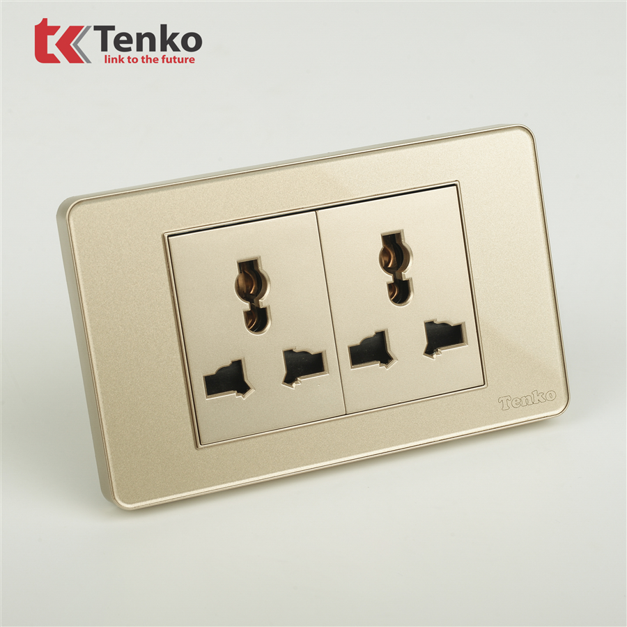 Ổ Cắm 3 Chấu Mặt Nhựa Phủ Bóng Kính C9-045 Vàng
