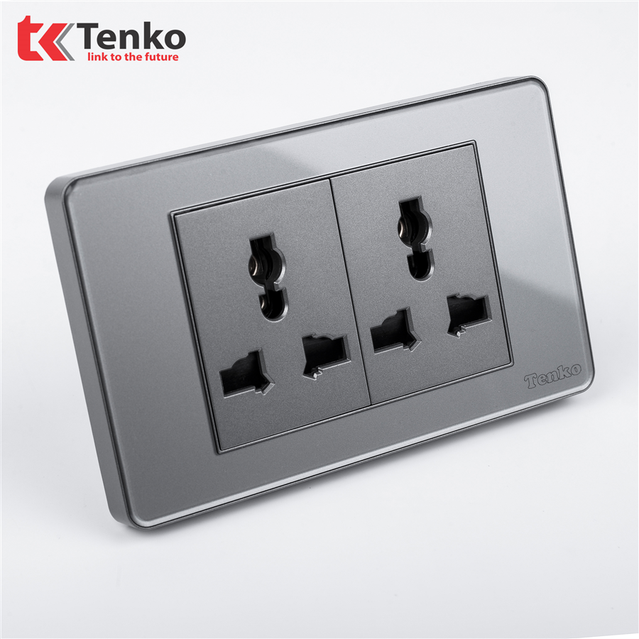 Ổ Cắm 3 Chấu Mặt Nhựa Phủ Bóng Kính C9-045 Vàng